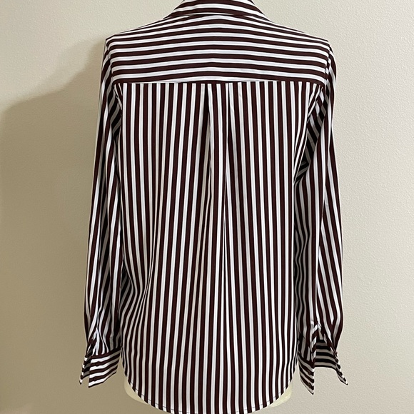 H&M Womens White & Brown Striped Silky Button Down Shirt Size Small - Picture 2 of 9